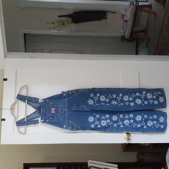 Revolt Jeans Pants - Revolt Y2K Women's Junior Flower Power Classic Denim Bib Overalls Medium Wash